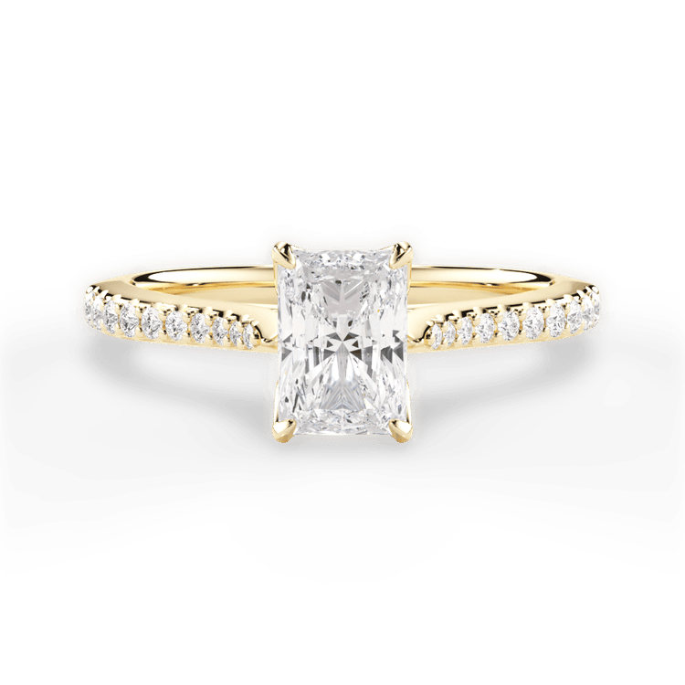 The Linnie Radiant Cut 18kt Yellow Gold Petal Head Diamond Band Engagement Ring
