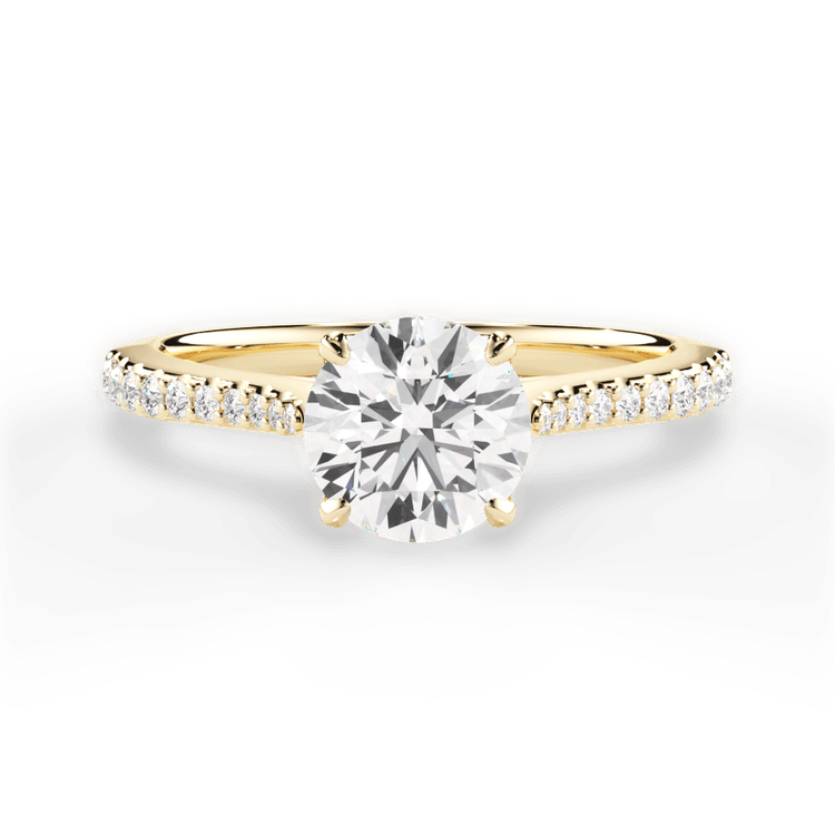 The Linnie Round Cut 18kt Yellow Gold Petal Head Diamond Band Engagement Ring