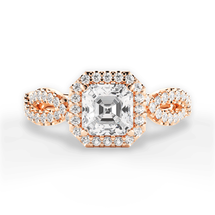 The Grace Asscher Cut 18kt Rose Gold Diamond Twist Halo Engagement Ring