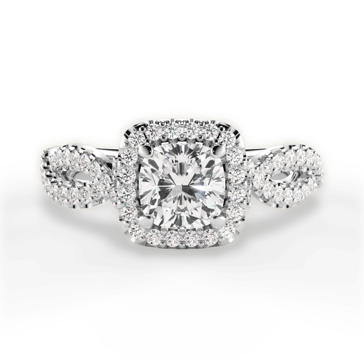 The Grace Cushion Cut Platinum Diamond Twist Halo Engagement Ring