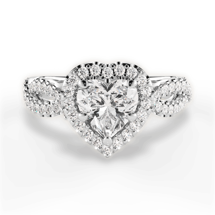 The Grace Heart Shaped Platinum Diamond Twist Halo Engagement Ring