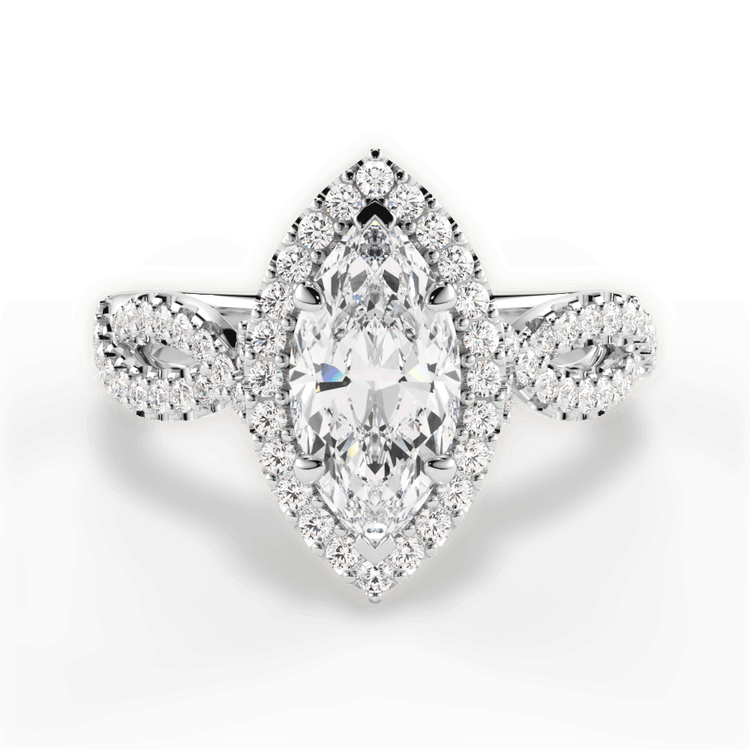 The Grace Marquise Cut Platinum Diamond Twist Halo Engagement Ring