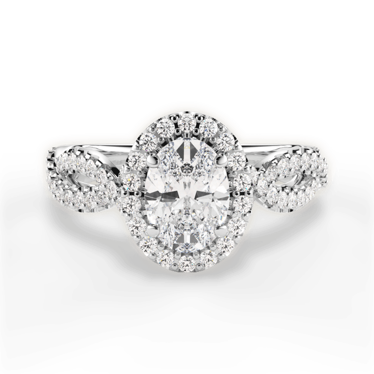 The Grace Oval Cut Platinum Diamond Twist Halo Engagement Ring