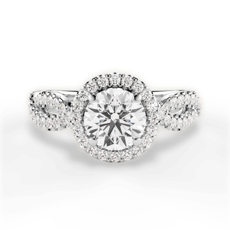 The Grace Round Cut Platinum Diamond Twist Halo Engagement Ring