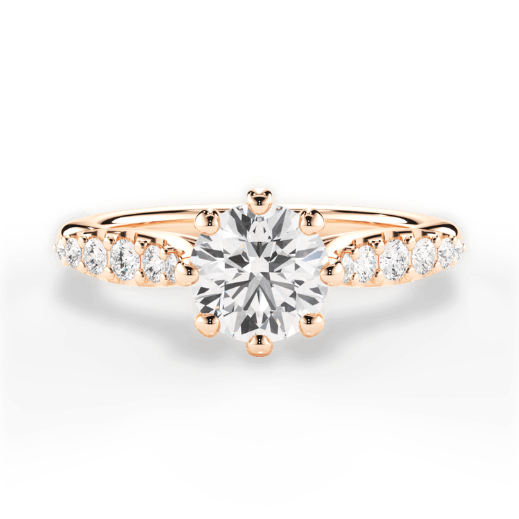 The Violet Round Cut 18kt Rose Gold Eight-Prong Tapered Diamond Engagement Ring
