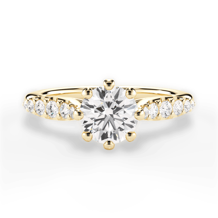 The Violet Round Cut 18kt Yellow Gold Eight-Prong Tapered Diamond Engagement Ring