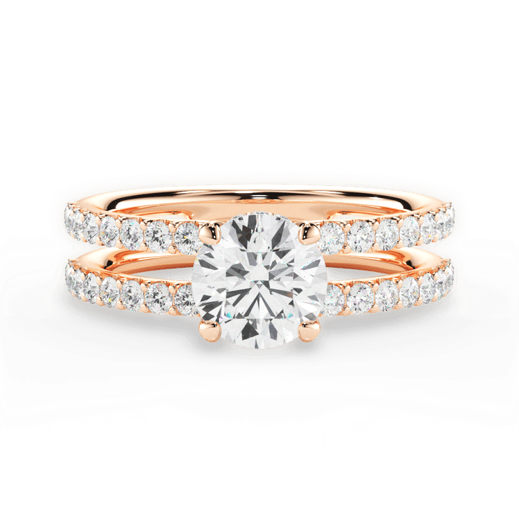 The Astra Round Cut 18kt Rose Gold Double Row Diamond Engagement Ring