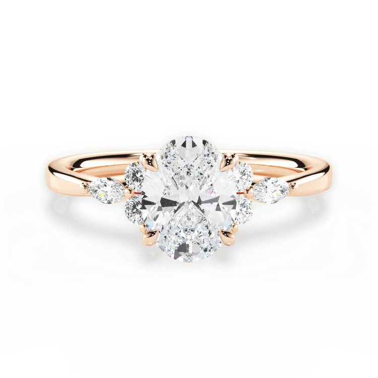 The Anastasia Oval Cut 18kt Rose Gold Sidestone Diamond Engagement Ring