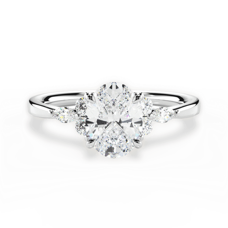 The Anastasia Oval Cut Platinum Sidestone Diamond Engagement Ring