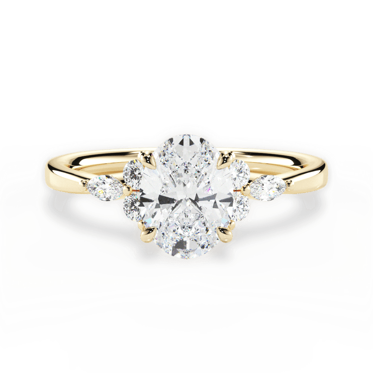 The Anastasia Oval Cut 18kt Yellow Gold Sidestone Diamond Engagement Ring