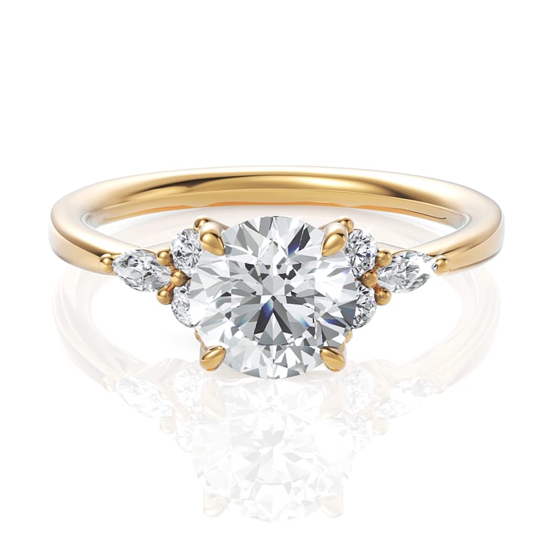 The Anastasia Round Cut 18kt Yellow Gold Sidestone Diamond Engagement Ring