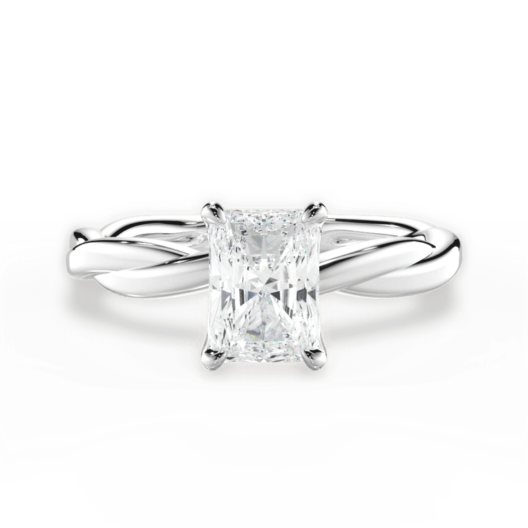 The Nina Radiant Cut Platinum Twisted Solitaire Engagement Ring