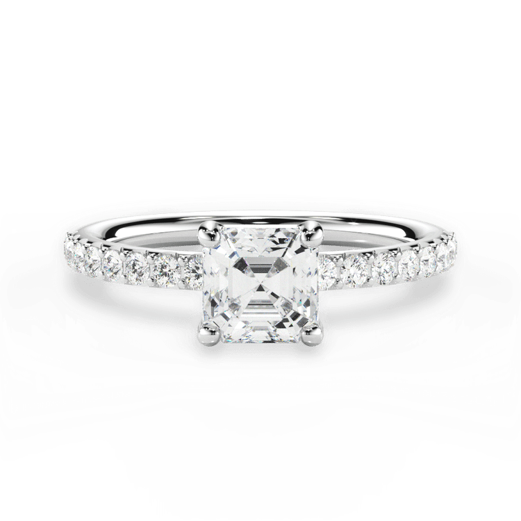 The Gaia Asscher Cut Platinum French-Set Diamond Band Engagement Ring
