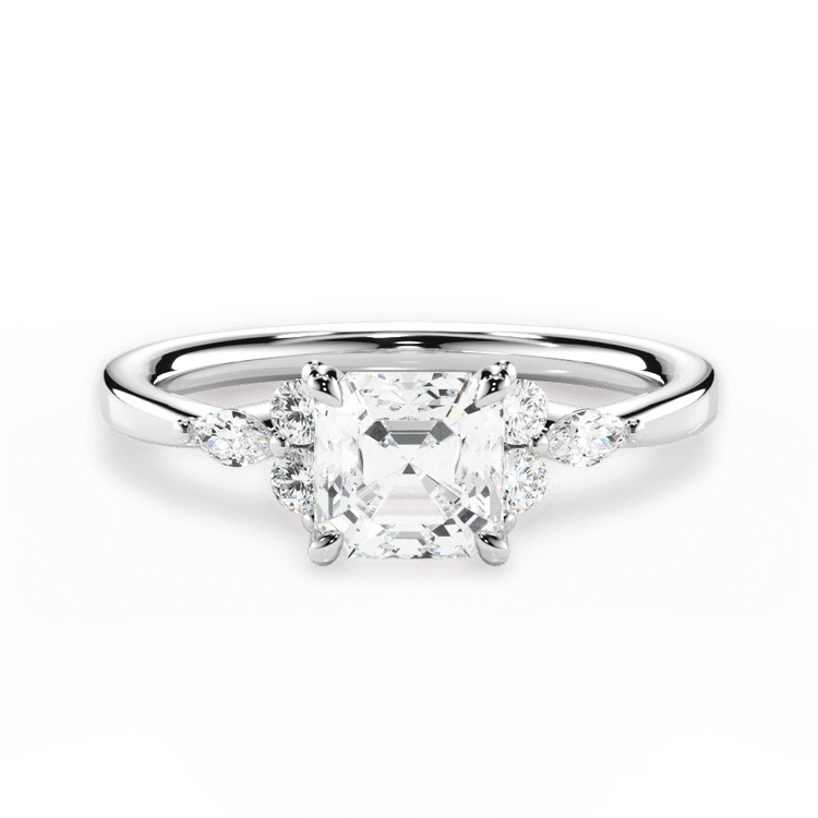 The Anastasia Asscher Cut Platinum Sidestone Diamond Engagement Ring