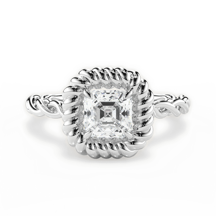 Asscher Cut Platinum Twisted Metal Halo Engagement Ring