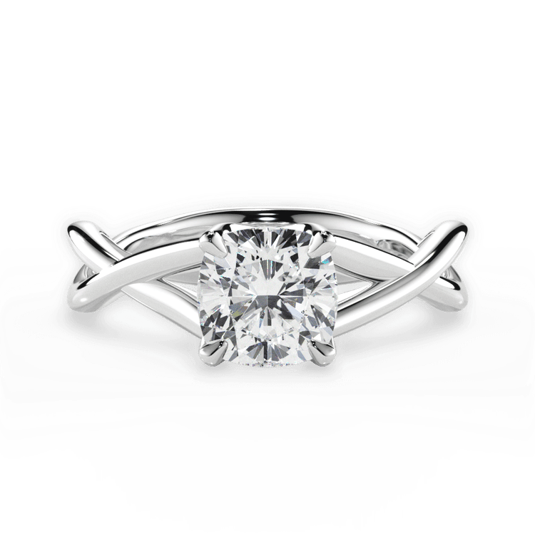 The Carmella Cushion Cut Platinum Open-Twist Solitaire Engagement Ring