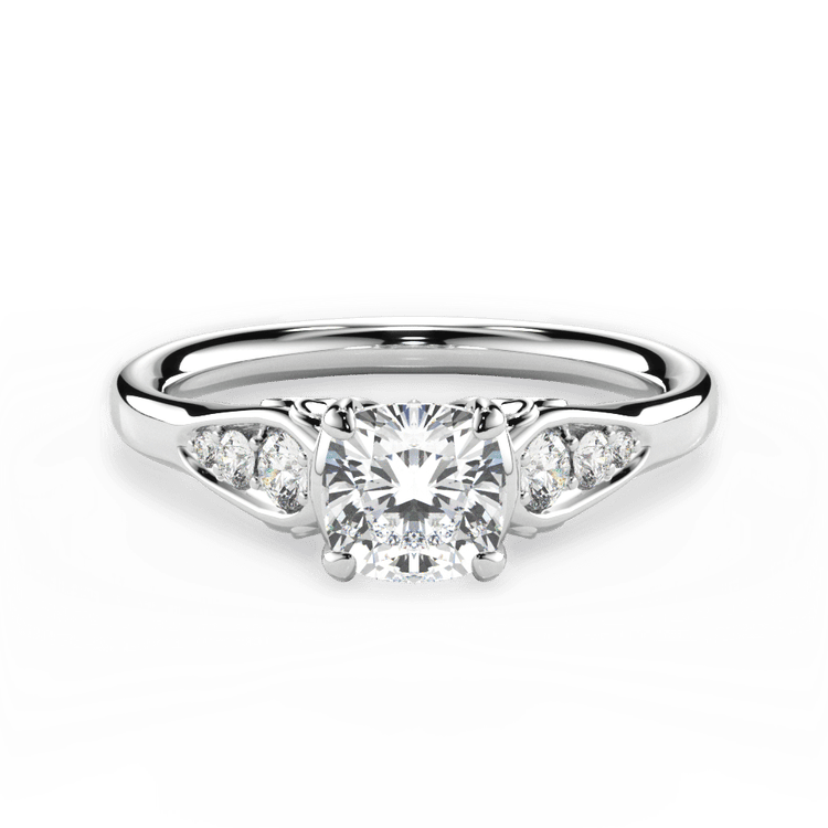 The Sloan Cushion Cut Platinum Graduating Diamond Sidestone Engagement Ring