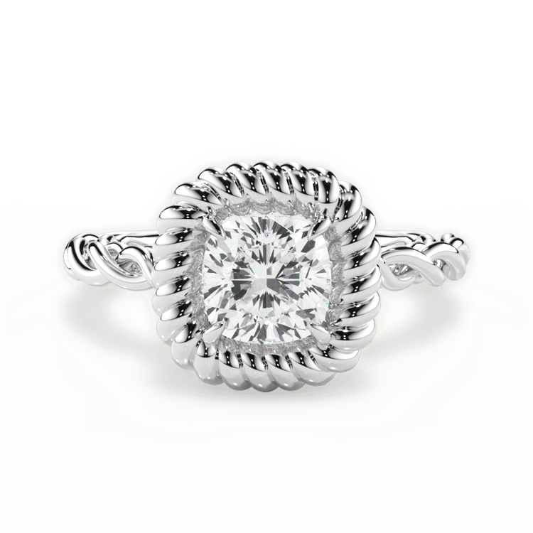 Cushion Cut Platinum Twisted Metal Halo Engagement Ring
