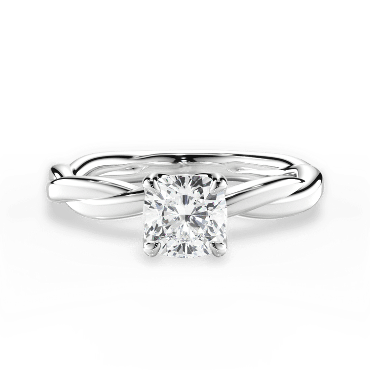 The Nina Cushion Cut Platinum Twisted Solitaire Engagement Ring