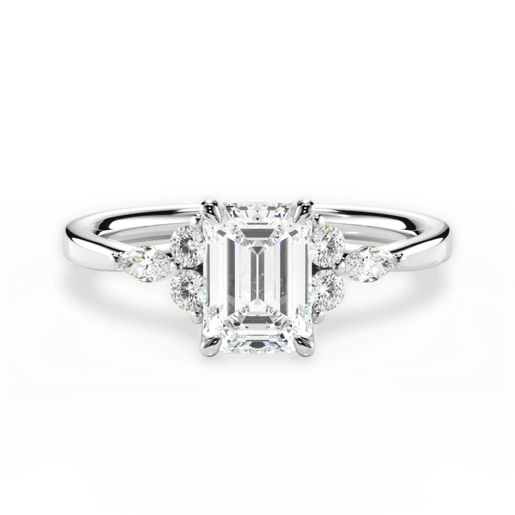 The Anastasia Emerald Cut Platinum Sidestone Diamond Engagement Ring