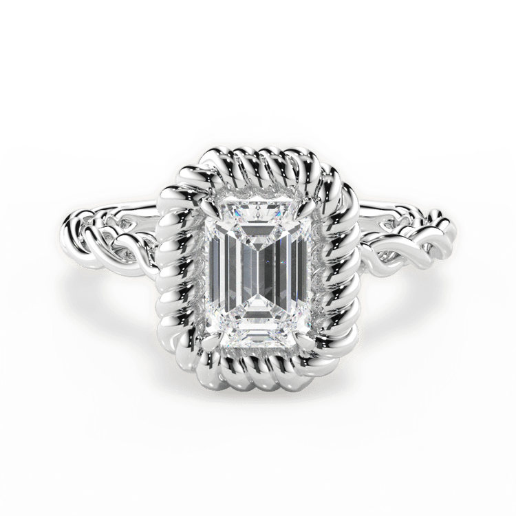 Emerald Cut Platinum Twisted Metal Halo Engagement Ring