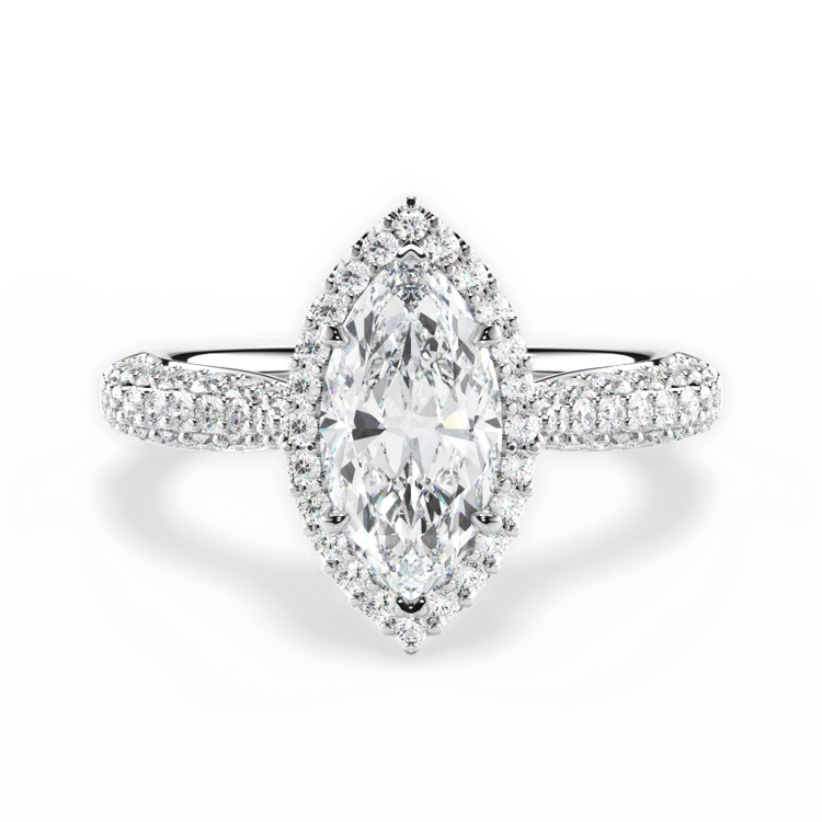 The Leilani Marquise Cut Platinum Three Row Pavé Diamond Halo Engagement Ring