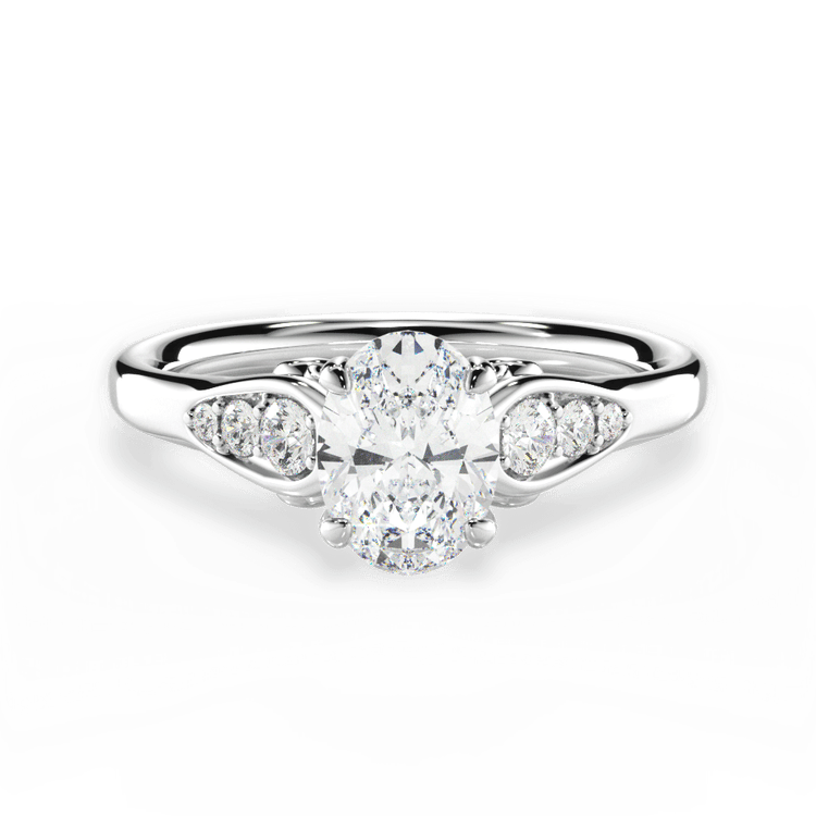 The Sloan Oval Cut Platinum Graduating Diamond Sidestone Engagement Ring