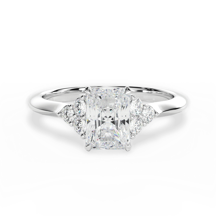 The Dalia Radiant Cut Platinum Cluster Sidestone Diamond Engagement Ring
