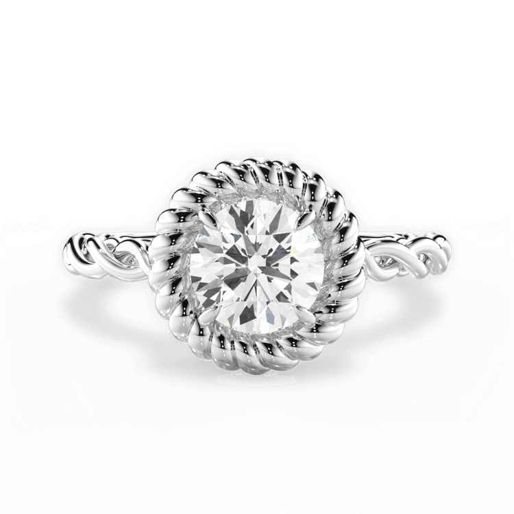 Round Cut Platinum Twisted Metal Halo Engagement Ring
