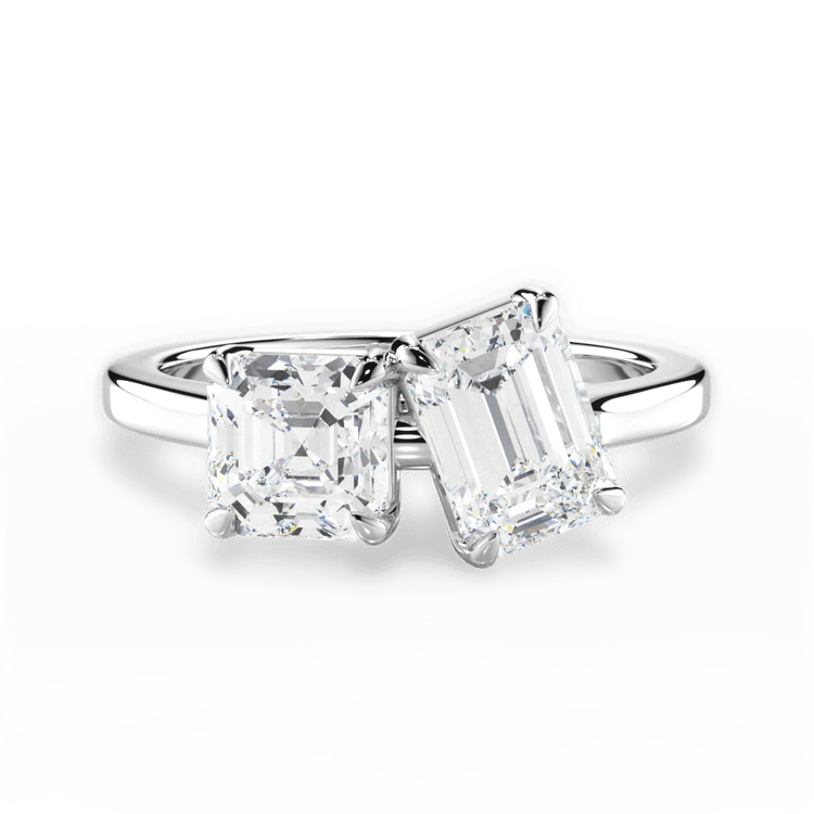 Platinum Toi et Moi Personalized Asscher Lab Diamond Engagement Ring