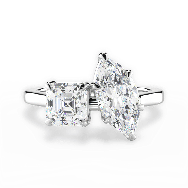 Platinum Toi et Moi Personalized Asscher Lab Diamond Engagement Ring