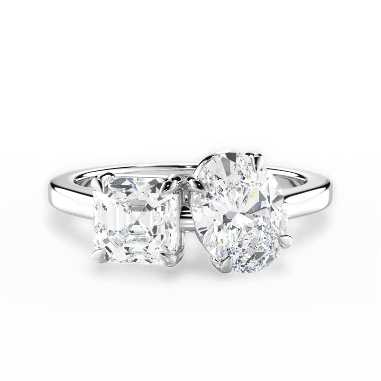 Platinum Toi et Moi Personalized Asscher Lab Diamond Engagement Ring