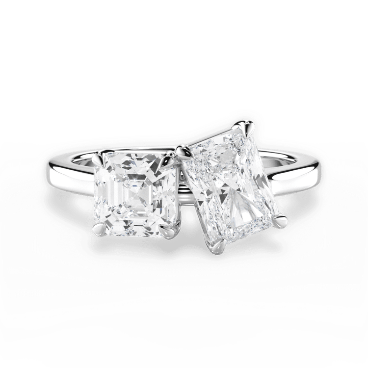 Platinum Toi et Moi Personalized Asscher Lab Diamond Engagement Ring