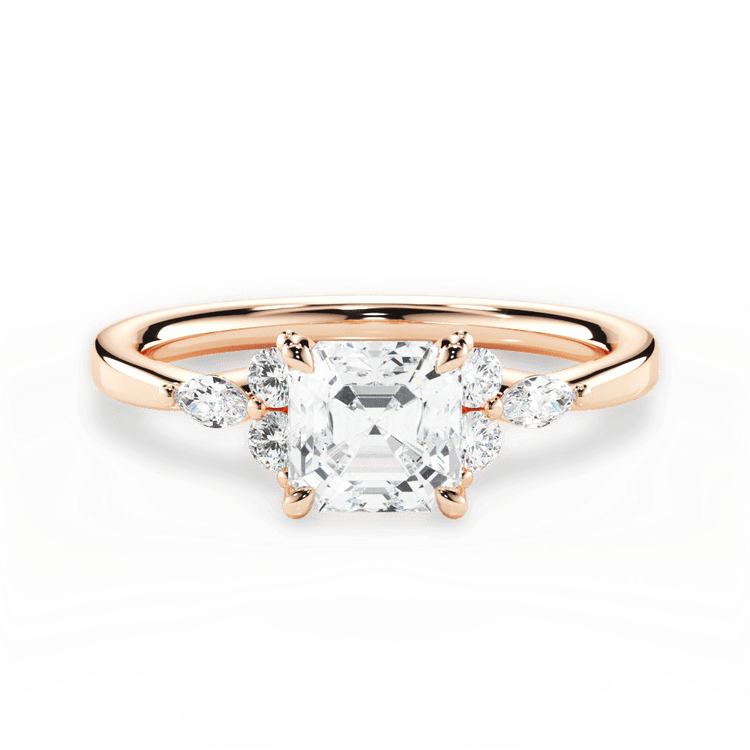 The Anastasia Asscher Cut 18kt Rose Gold Sidestone Diamond Engagement Ring
