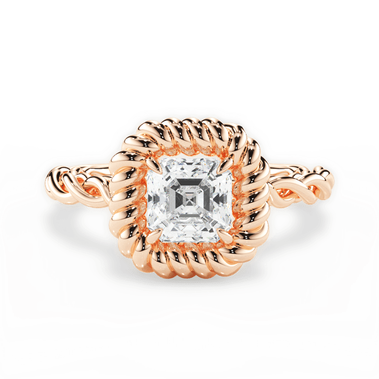Asscher Cut 18kt Rose Gold Twisted Metal Halo Engagement Ring
