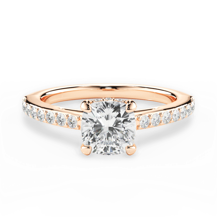 The Suri Cushion Cut 18kt Rose Gold Hidden Halo Diamond Engagement Ring
