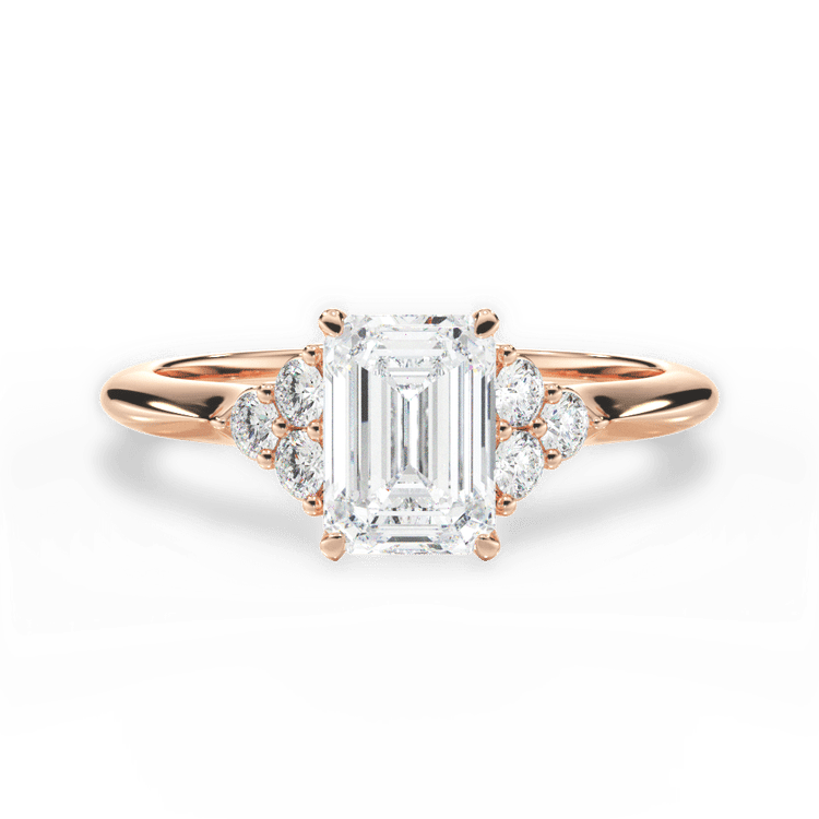 The Dalia Emerald Cut 18kt Rose Gold Cluster Sidestone Diamond Engagement Ring