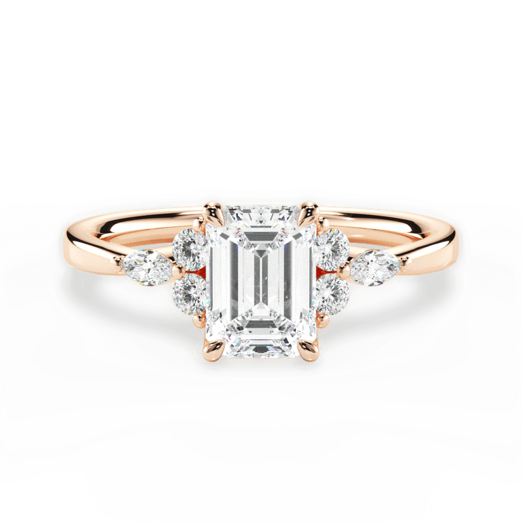 The Anastasia Emerald Cut 18kt Rose Gold Sidestone Diamond Engagement Ring