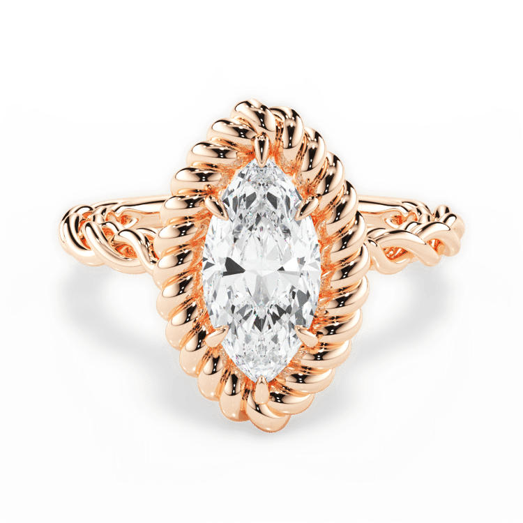 Round Cut 18kt Rose Gold Twisted Metal Halo Engagement Ring