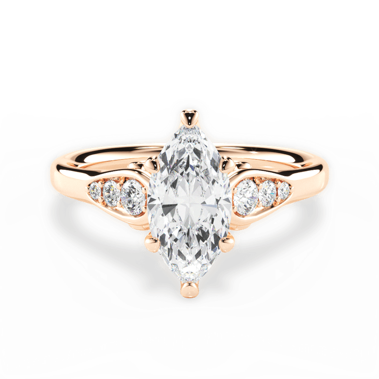 The Sloan Marquise Cut 18kt Rose Gold Graduating Diamond Sidestone Engagement Ring