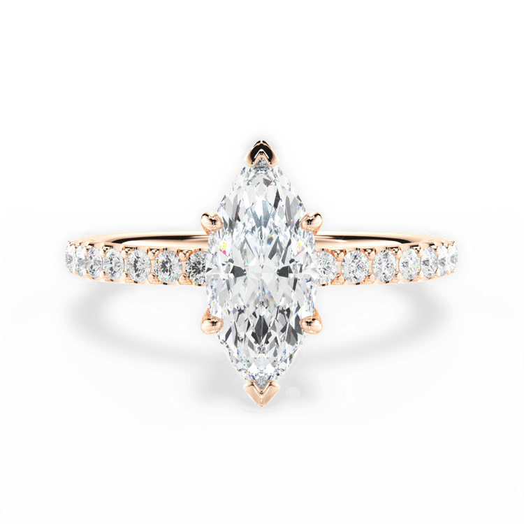 The Gaia Marquise Cut 18kt Rose Gold French-Set Diamond Band Engagement Ring