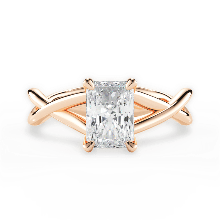 The Carmella Radiant Cut 18kt Rose Gold Open-Twist Solitaire Engagement Ring