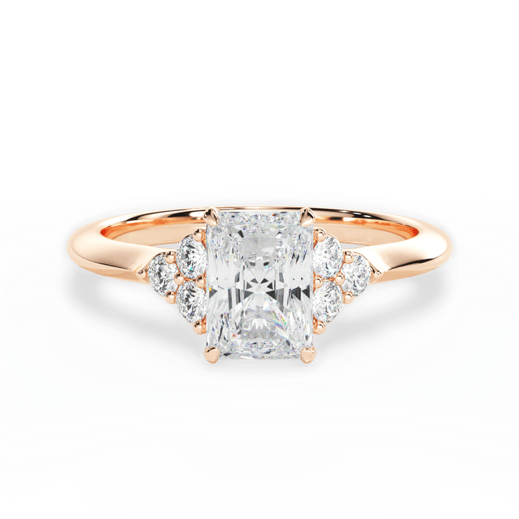The Dalia Radiant Cut 18kt Rose Gold Cluster Sidestone Diamond Engagement Ring