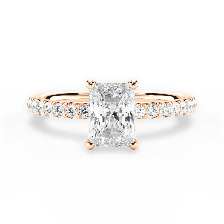 The Gaia Radiant Cut 18kt Rose Gold French-Set Diamond Band Engagement Ring