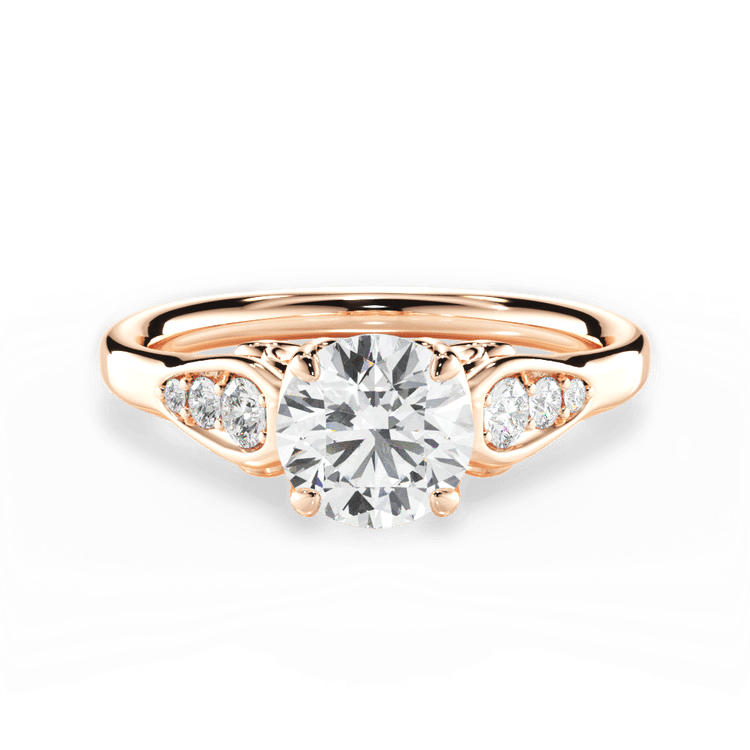 The Sloan Round Cut 18kt Rose Gold Graduating Diamond Sidestone Engagement Ring