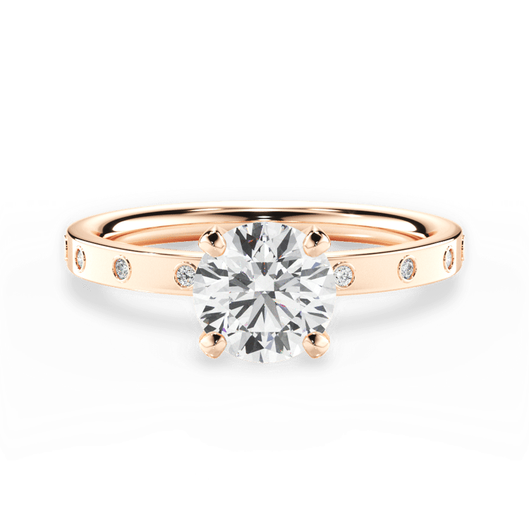 The Annia Round Cut 18kt Rose Gold Diamond Band Engagement Ring