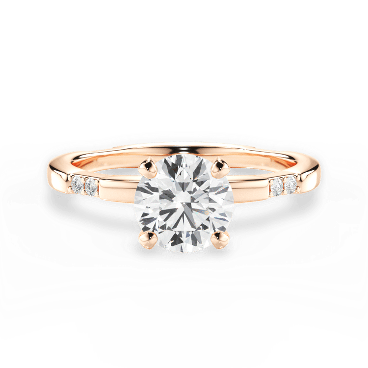 The Genesis Round Cut 18kt Rose Gold Tapered Diamond Engagement Ring