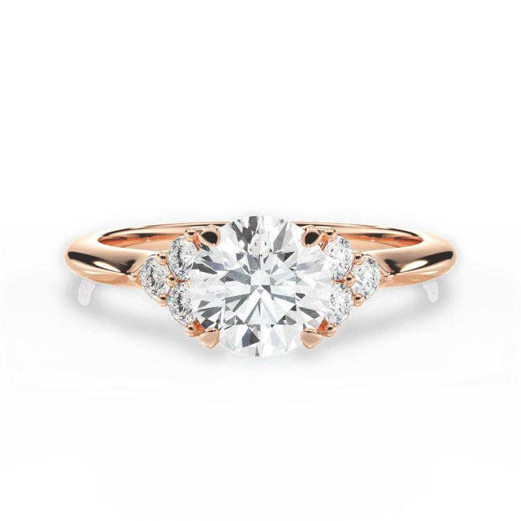 The Dalia Round Cut 18kt Rose Gold Cluster Sidestone Diamond Engagement Ring