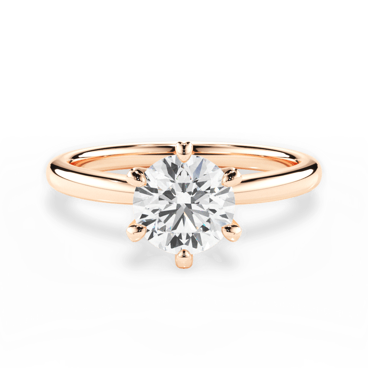 The Quinn Round Cut 18kt Rose Gold Six-Prong Solitaire Engagement Ring