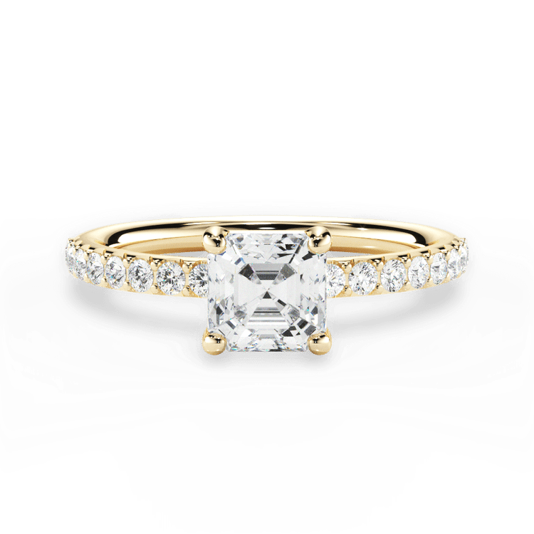 The Gaia Asscher Cut 18kt Yellow Gold French-Set Diamond Band Engagement Ring
